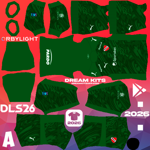 Kit / Uniforme Portero Local CA Independiente 2026 Dream League Soccer / DLS 2026 512x512 PNG