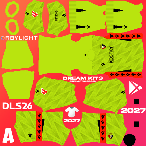 Kit / Uniforme Portero Visita CA Osasuna 2026-2027 Dream League Soccer / DLS 2026 512x512 PNG
