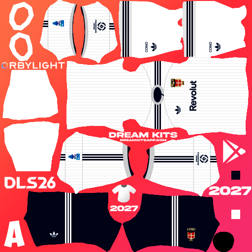 Kit / Equipamento Visitante Calcio Como 1907 2026-2027 Dream League Soccer / DLS 2026 512x512 PNG