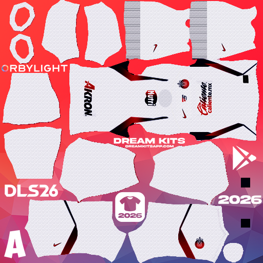 Kit / Equipamento Visitante Chivas de Guadalajara 2026-2027 Dream League Soccer / DLS 2026 512x512 PNG