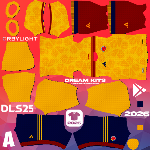 Kit / Equipamento Titular Colombia 2026 Dream League Soccer / DLS 2026 512x512 PNG
