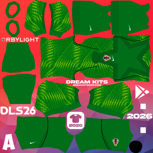 Kit / Uniforme Portero Tercero Croatia 2026 Dream League Soccer / DLS 2026 512x512 PNG