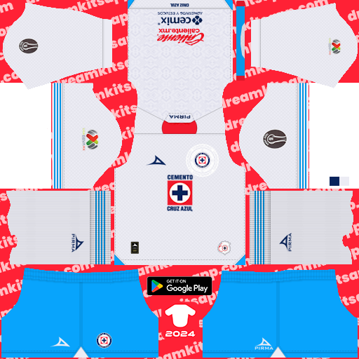 Kit / Uniforme Visitante Cruz Azul 2024-2025 Dream League Soccer 2019 / FTS