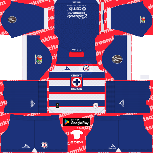 Kit / Uniforme POR Local Cruz Azul 2024-2025 Dream League Soccer 2019 / FTS