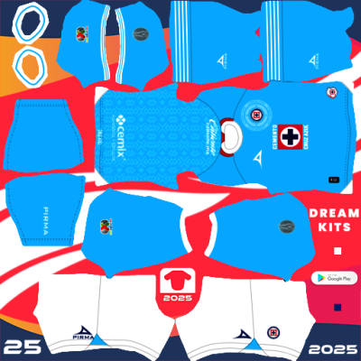 Cruz Azul Home kit 2024-2025 Dream League Soccer 2024