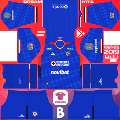 Kit Home Cruz Azul 2025-2026 Dream League Soccer 2019 DLS / FTS