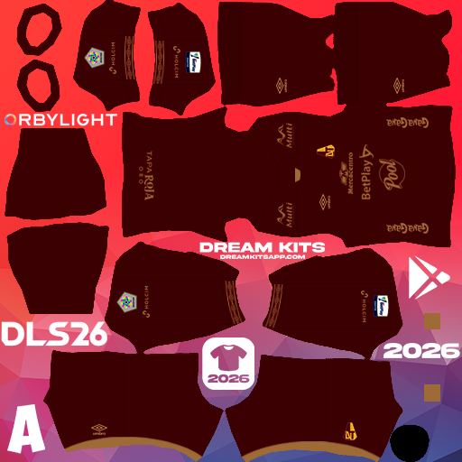Kit / Équipement Domicile Deportes Tolima 2026 Dream League Soccer / DLS 2026 512x512 PNG