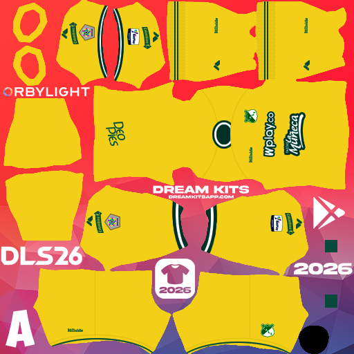 Kit / Equipamento Goleiro Titular Deportivo Cali 2026 Dream League Soccer / DLS 2026 512x512 PNG