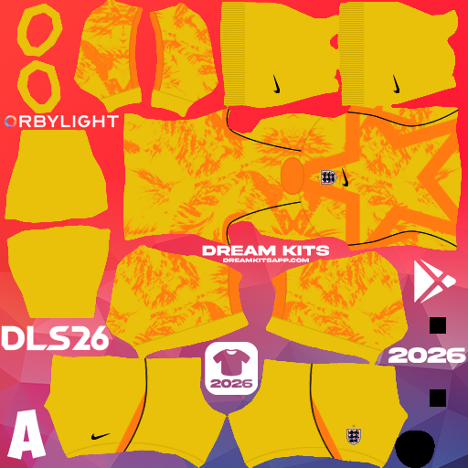 Kit / Equipamento Goleiro Visitante England 2026 Dream League Soccer / DLS 2026 512x512 PNG