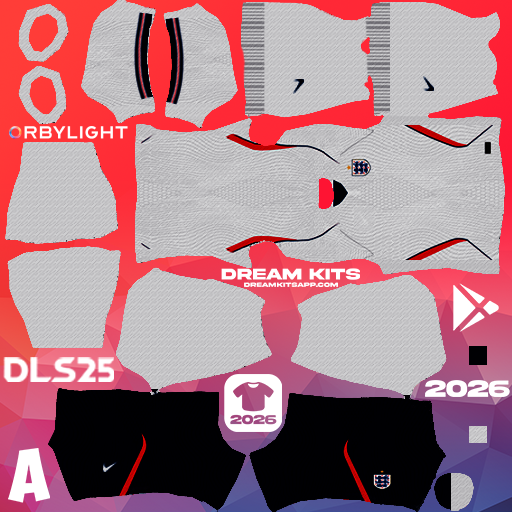 Kit Home England 2026 Dream League Soccer / DLS 2026 512x512 PNG