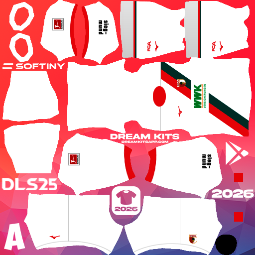 Kit Home FC Augsburg 2025-2026 Dream League Soccer / DLS 2025 512x512 PNG