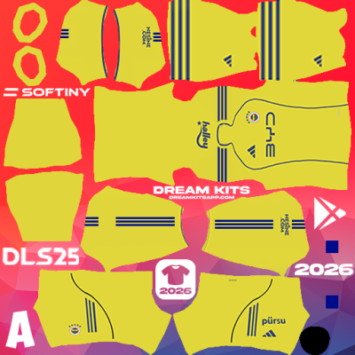Kit / Uniforme Visita Fenerbahçe SK 2025-2026 Dream League Soccer / DLS 2025