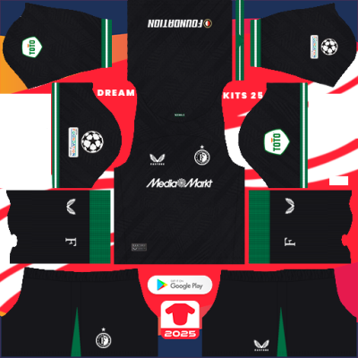 Kit / Uniforme Visitante Feyenoord Rotterdam 2024-2025 Dream League Soccer 2019 / FTS