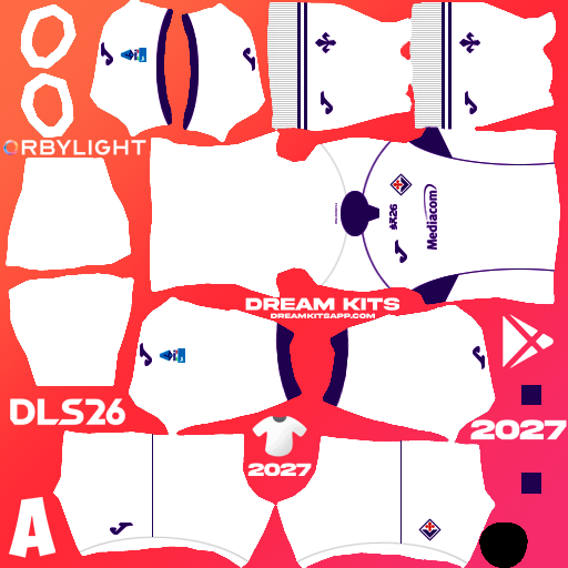 Kit / Equipamento Visitante Fiorentina 2026-2027 Dream League Soccer / DLS 2026 512x512 PNG