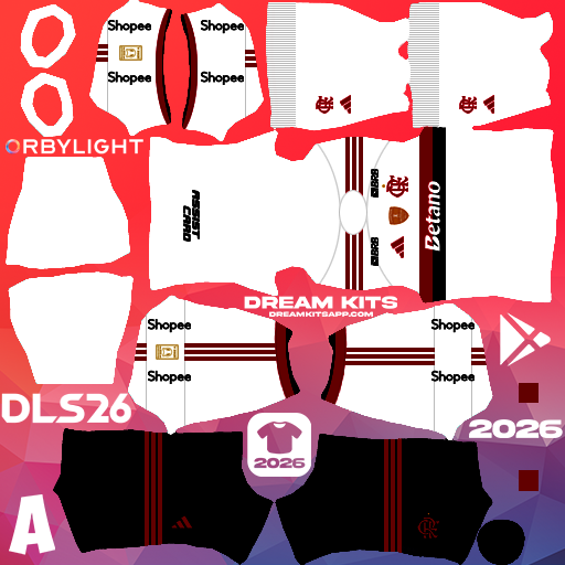 Kit / Uniforme Visita Flamengo 2026 Dream League Soccer / DLS 2026 512x512 PNG