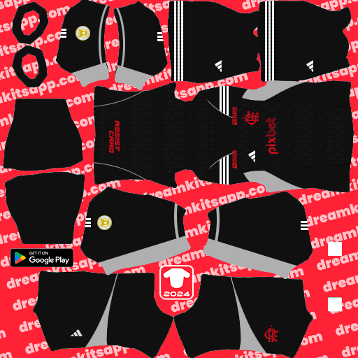 Kit / Uniforme POR Visitante Flamengo 2024 Dream League Soccer 2024