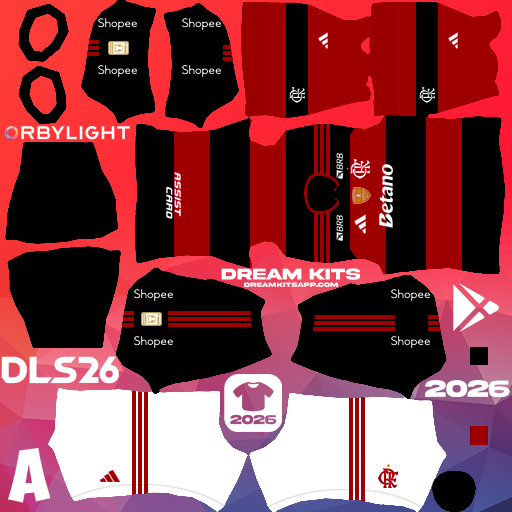 Kit / Uniforme Local Flamengo 2026 Dream League Soccer / DLS 2026 512x512 PNG