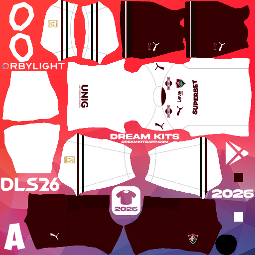Kit / Uniforme Visita Fluminense FC 2026 Dream League Soccer / DLS 2026 512x512 PNG