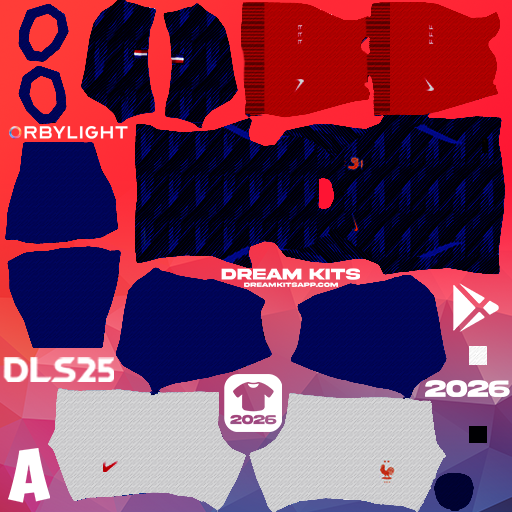Kit / Équipement Domicile France 2026 Dream League Soccer / DLS 2026 512x512 PNG