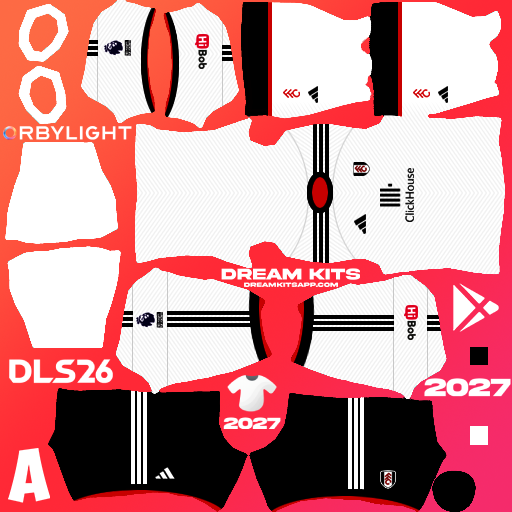 Kit / Equipamento Titular Fulham 2026-2027 Dream League Soccer / DLS 2026 512x512 PNG