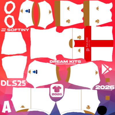 Kit / Uniforme Visita Genoa CFC 2025-2026 Dream League Soccer / DLS 2025 512x512 PNG