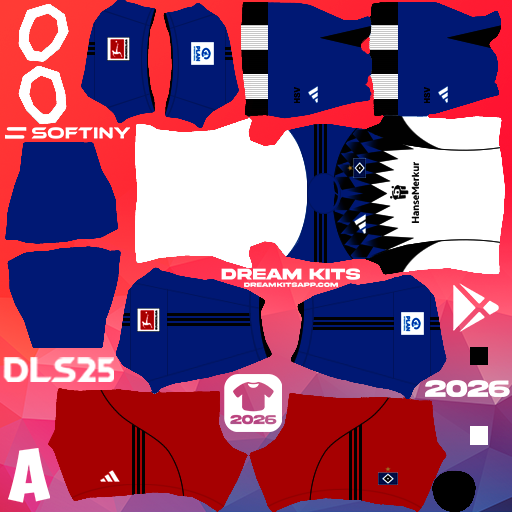 Kit Home Hamburger SV 2025-2026 Dream League Soccer / DLS 2025 512x512 PNG