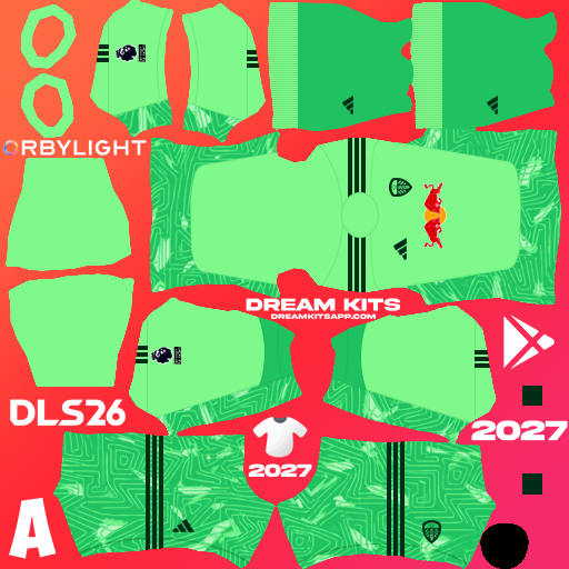Kit / Equipamento Goleiro Titular Leeds United 2026-2027 Dream League Soccer / DLS 2026 512x512 PNG