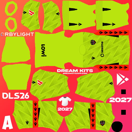Kit / Uniforme Portero Local Levante UD 2026-2027 Dream League Soccer / DLS 2026 512x512 PNG