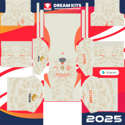 Kit / Equipamento GOL Visitante Manchester City 2024-2025 Dream League Soccer Clássico