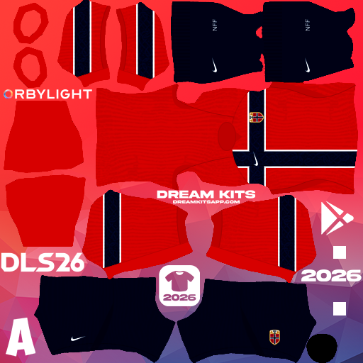 Kit / Équipement Domicile Norway 2026 Dream League Soccer / DLS 2026 512x512 PNG