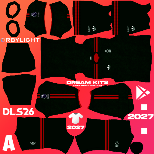 Kit / Equipamento Visitante Nottingham Forest F.C. 2026-2027 Dream League Soccer / DLS 2026 512x512 PNG