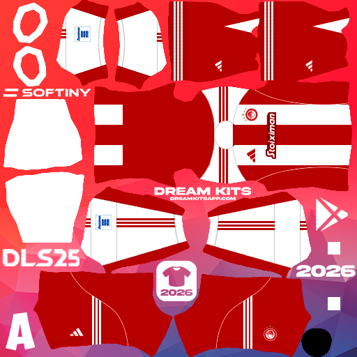 Kit Home Olympiacos FC 2025-2026 Dream League Soccer / DLS 2026 512x512 PNG