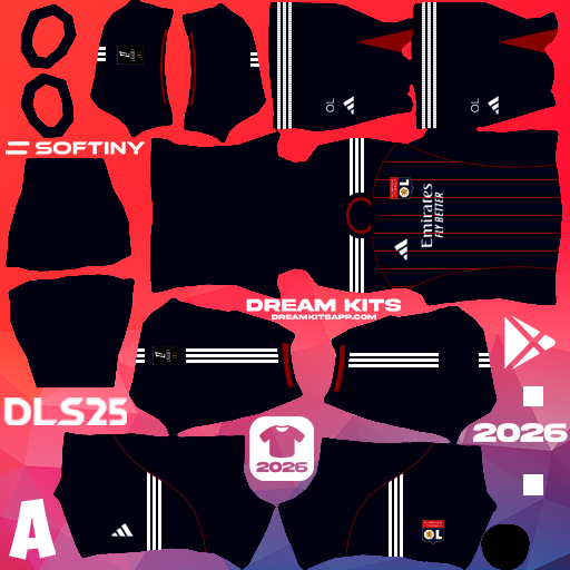 Kit Away Olympique Lyonnais 2025-2026 Dream League Soccer / DLS 2025 512x512 PNG