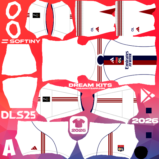 Kit Home Olympique Lyonnais 2025-2026 Dream League Soccer / DLS 2025 512x512 PNG