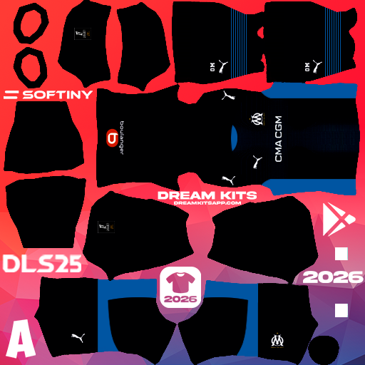 Kit Away Olympique Marseille 2025-2026 Dream League Soccer / DLS 2025 512x512 PNG
