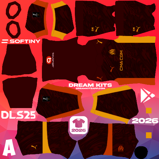 Kit GK Away Olympique Marseille 2025-2026 Dream League Soccer / DLS 2025 512x512 PNG