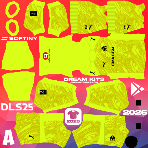 Kit GK Home Olympique Marseille 2025-2026 Dream League Soccer / DLS 2025 512x512 PNG