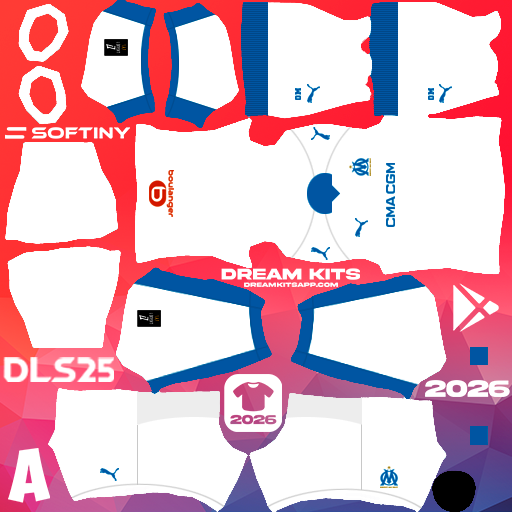 Kit Home Olympique Marseille 2025-2026 Dream League Soccer / DLS 2025 512x512 PNG