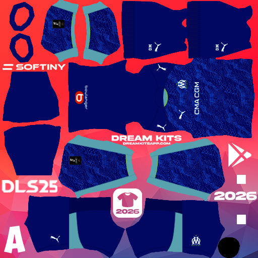 Kit Third Olympique Marseille 2025-2026 Dream League Soccer / DLS 2025 512x512 PNG