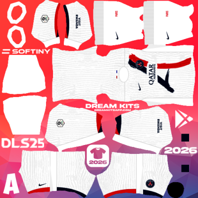 Kit / Uniforme Visita Paris Saint-Germain 2025-2026 Dream League Soccer / DLS 2025
