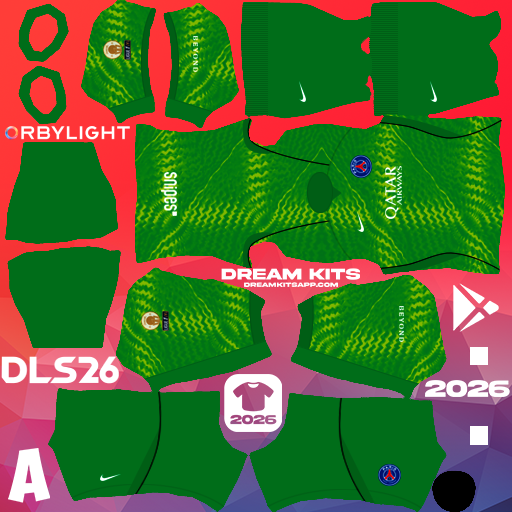 Kit / Uniforme Portero Visita Paris Saint-Germain 2026-2027 Dream League Soccer / DLS 2026 512x512 PNG