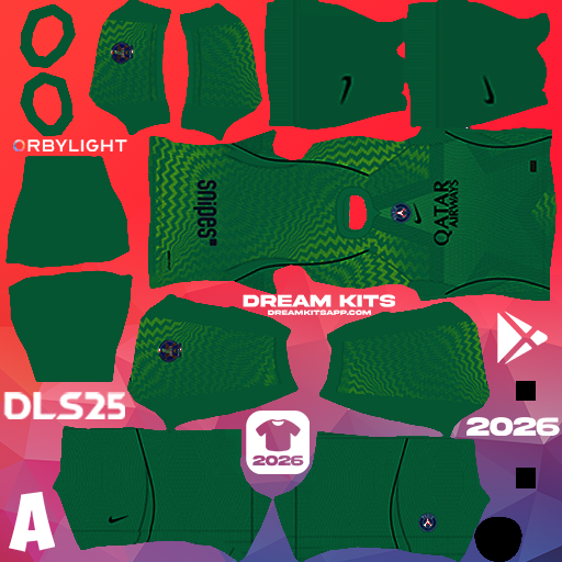Kit / Équipement Gardien de but Domicile Paris Saint-Germain 2026-2027 Dream League Soccer / DLS 2026 512x512 PNG