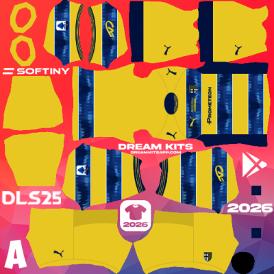 Kit / Equipamento Visitante Parma Calcio 2025-2026 Dream League Soccer / DLS 2025