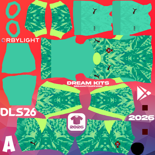 Kit / Équipement Gardien de but Domicile Portugal 2026 Dream League Soccer / DLS 2026 512x512 PNG