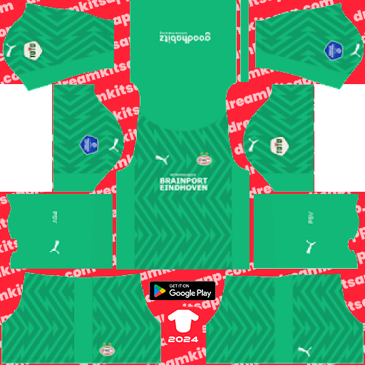 PSV Eindhoven GK Home kit 2023-2024 Dream League Soccer 2019 / FTS