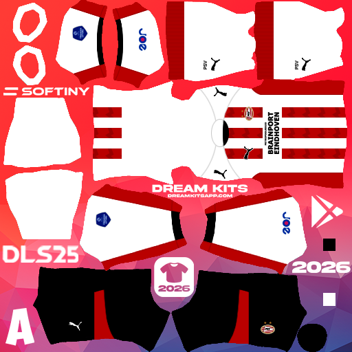Kit Home PSV Eindhoven 2025-2026 Dream League Soccer / DLS 2026 512x512 PNG