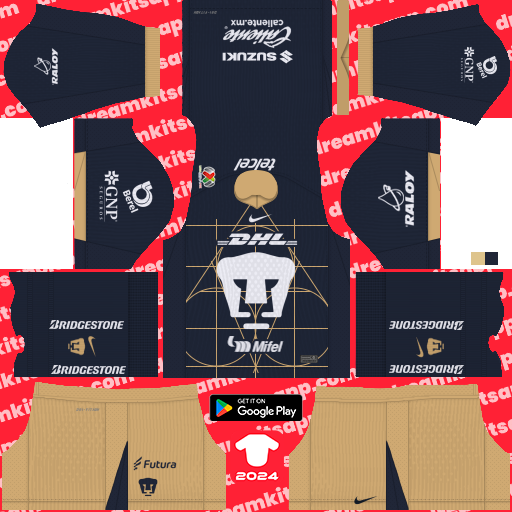 Kit / Uniforme Visitante Pumas 2024-2025 Dream League Soccer 2019 / FTS