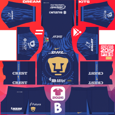 Kit Away Pumas 2025-2026 Dream League Soccer 2019 DLS / FTS