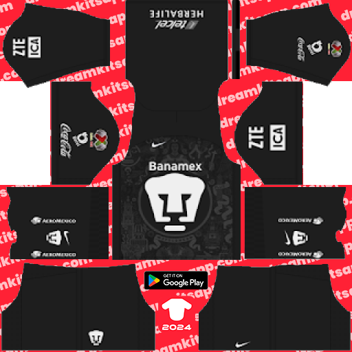 Kit / Uniforme POR Local Pumas 2016-2017 Dream League Soccer 2019 / FTS