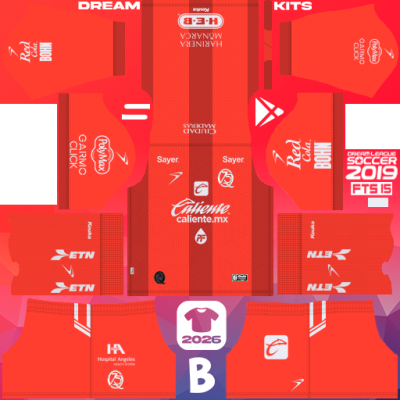 Kit / Equipamento GOL Titular Querétaro FC 2025-2026 Dream League Soccer 2019 DLS / FTS